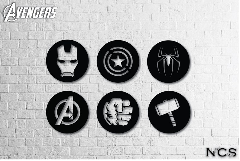 Avengers Wood Wall Art Set of 6 Geometric Wall Decor 3D Etsy