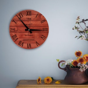 Personalized Mid Century Modern Wooden Wall Clock, Rustic Reclaimed Wood Clock, Minimalist Scandinavian Decor, Modern Rustic Farmhouse Clock