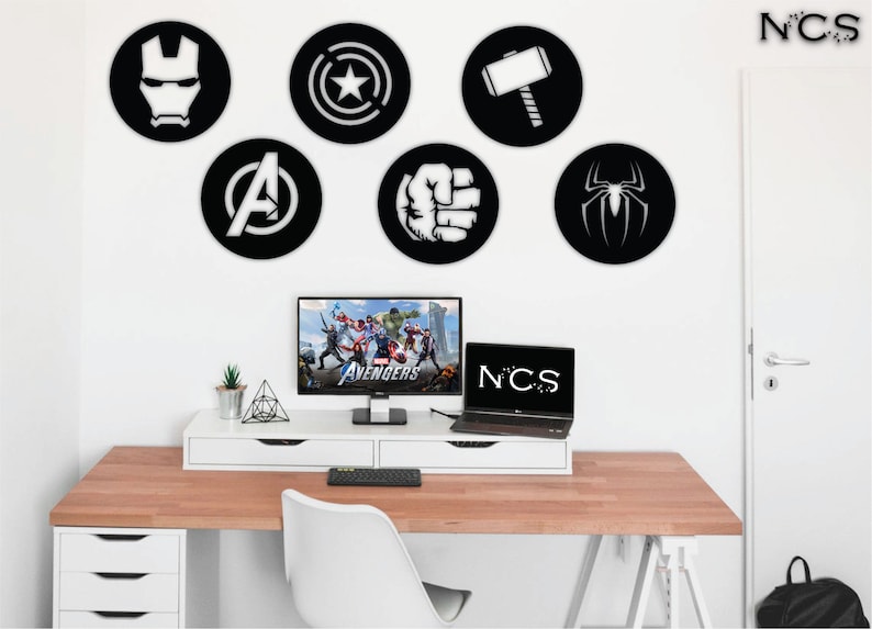 Avengers Wood Wall Art Set of 6 Geometric Wall Decor 3D Etsy