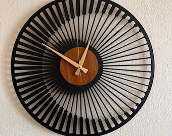 Modern Large Wooden Wall Clock - Rustic Minimalist Oversized Mid Century Design
