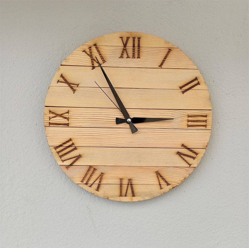 Rustic Reclaimed Wood Clock, Mid Century Modern Wooden Wall Clock ...
