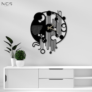Mid Century Modern Wooden Wall Clock with Geometric Design - Modern Rustic Wall Clock, Unique Housewarming Gift