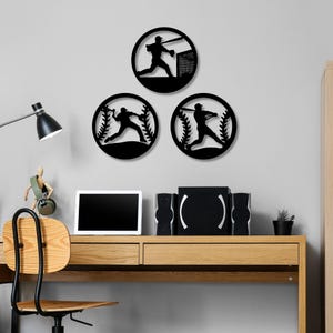 Baseball Wood Wall Art, Baseballer Wall Decor, Baseball Nursery Decor,3 Pieces Sports Sign,Kids Room Decor,ManCave Decorations,Baseball Gift