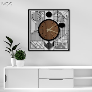 Modern Wooden Wall Clock with Geometric Design, Housewarming Gift, Aesthetic room decor