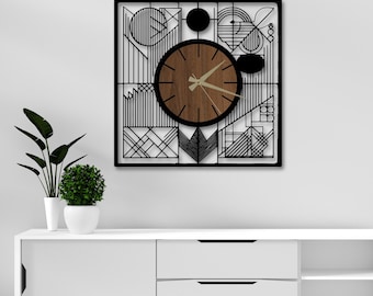 Modern Wooden Wall Clock with Geometric Design, Housewarming Gift, Aesthetic room decor