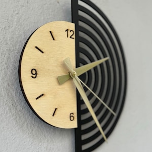 Mid Century Modern Wooden Wall Clock, Minimalist Scandinavian Decor, Rustic Reclaimed Wood Clock with Geometric Art,Bauhaus and Wood Accents