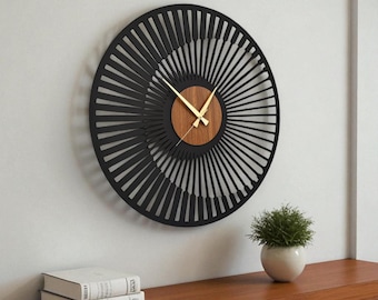 Modern Large Wooden Wall Clock | Rustic Minimalist Oversized Mid Century Design for Living Room Decor