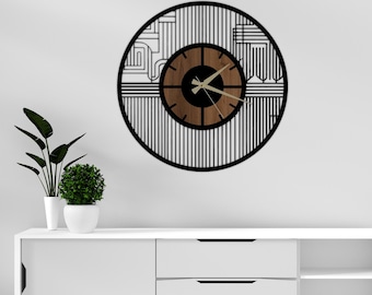 Mid Century Modern Wooden Wall Clock with Geometric Design - Modern Rustic Wall Clock, Unique Housewarming Gift
