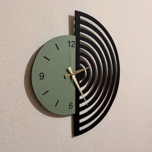 Mid Century Modern Wooden Wall Clock, Minimalist Scandinavian Decor, Rustic Reclaimed Wood Clock with Geometric Art,Bauhaus and Wood Accents