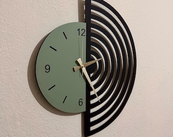 Mid Century Modern Wooden Wall Clock, Minimalist Scandinavian Decor, Rustic Reclaimed Wood Clock with Geometric Art,Bauhaus and Wood Accents