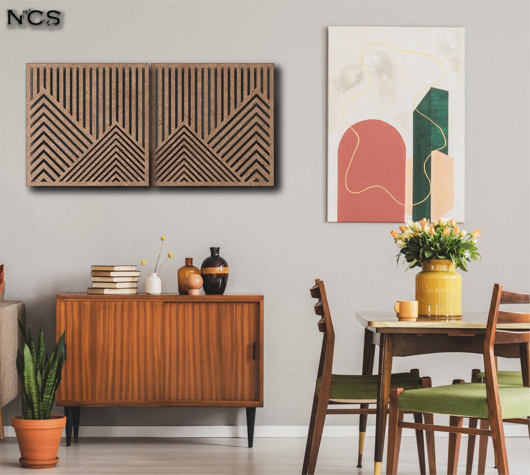 Mid Century Modern Boho Decor - Geometric Mountain Wood Wall Art ...