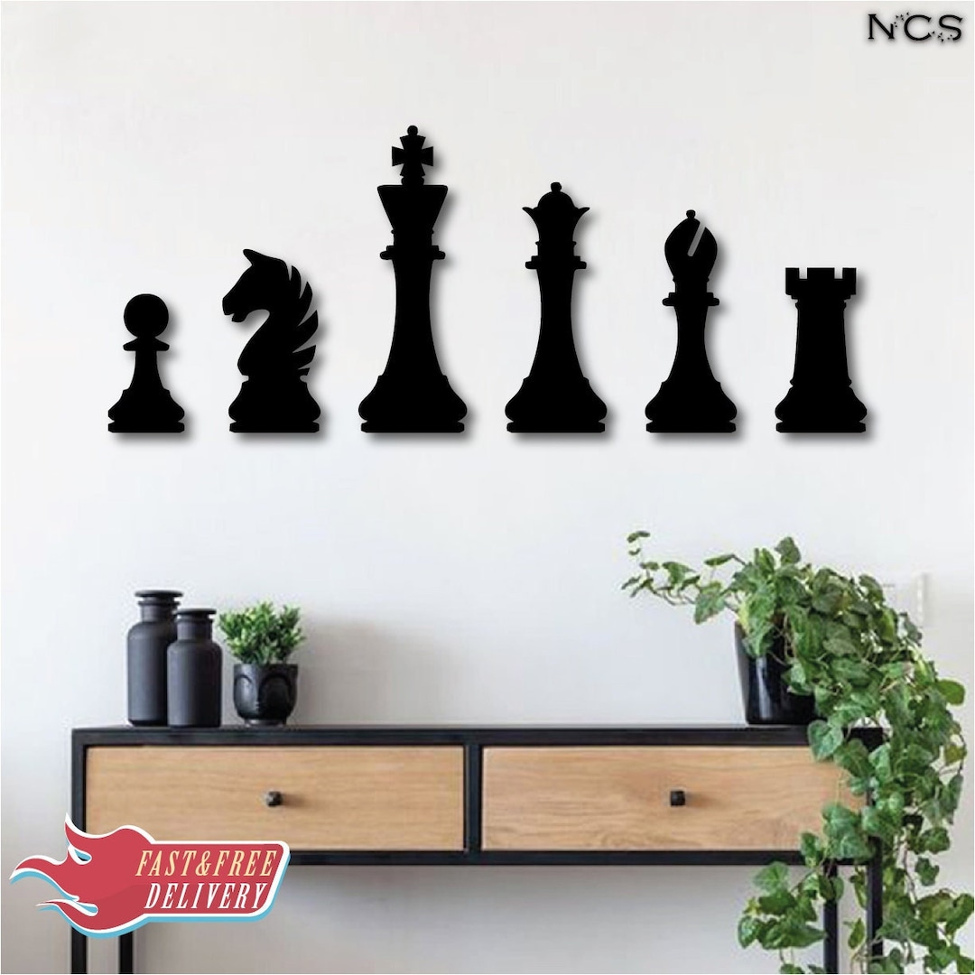 Chess Set, Board Game Decor, Chess Wall Art, Chess Pieces Wood Wall Art