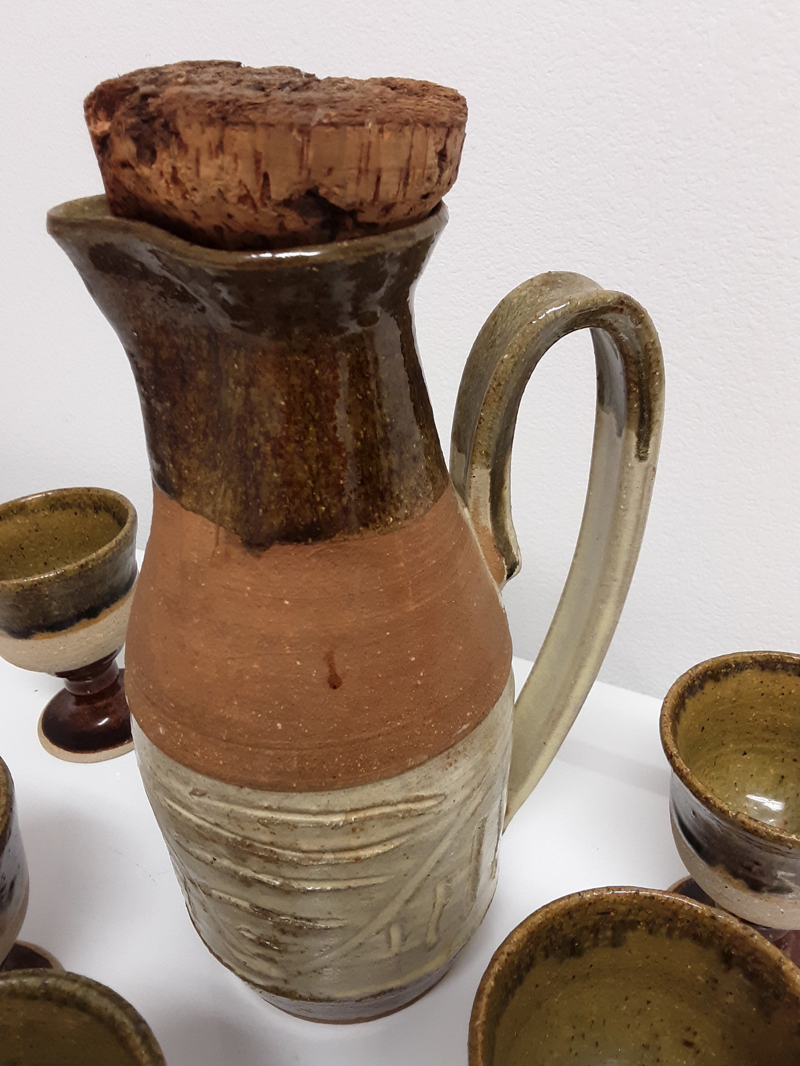 Vintage Handmade Pottery Jug With Cork & 6 Goblets. Rustic. Etsy