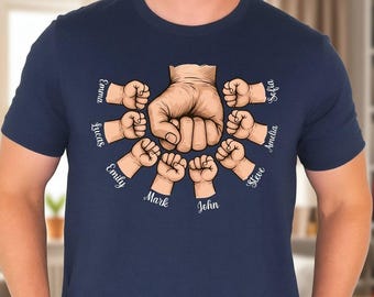 Personalized Dad Shirt, Custom Kids Names Graphic Tee, Fathers Day Gift From Kids, Fist Bump T Shirt For Men, Family Keepsake Gift Idea