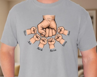 Comfort Colors® Personalized Dad Shirt, Custom Kids Names Graphic Tee, Fathers Day Gift From Kids, Fist Bump T For Men, Family Keepsake Idea