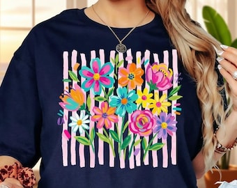 Floral Shirt, Colorful Flower Shirt, Spring Garden Graphic Tee, Bright Boho Botanical Wildflower Shirt, Unisex Nature Lover Gift Top