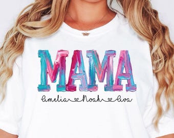 Comfort Colors® Mama Shirt, Personalized Kids Names Shirt, Custom Mom Gift Tee, Mothers Day Shirt, Print only- Not real Painting