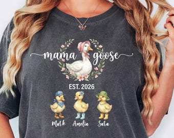 Comfort Colors® Mama Goose Shirt, Personalized Kids Names Shirt, Custom Mom Duckling Tee, Mothers Day Gift For Mom, Cute Mom Shirt