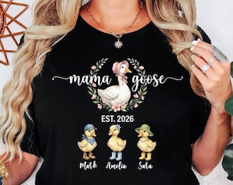 Mama Goose Shirt, Personalized Kids Names Shirt, Custom Mom Duckling Tee, Mothers Day Gift For Mom, Cute Mom Shirt