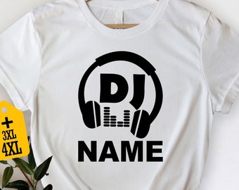 Camicia DJ personalizzata con nome, regalo personalizzato, camicia Jokey disco divertente, maglietta DJ personalizzata, camicia amante della musica, t-shirt musica techno