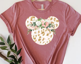 Disney Floral Shirt, Minnie Leopard Shirt ,Disney Shirt, Mickey Shirt, Minnie Shirt, Disney World Tee, Disney Shirt For Women, Unisex Shirt