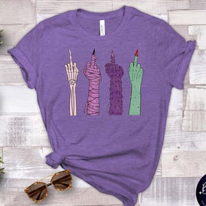 Funny Halloween Middle Finger Shirt, Spooky Skeleton Zombie Witch Hand Tee, Sarcastic Halloween Graphic Shirt, Gothic Horror Fall Tee