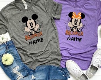 Halloween Custom Disney Family Matching Shirt, Mickey and Minnie Shirt, Halloween Skeleton Shirt, Spooky Season Shirt, Disneyland Shirt Gift