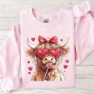 Highland Cow Valentine&#39;s Day Sweatshirt, Heifer Valentine Shirt, Valentine&#39;s Day Gift, Western Valentine Shirt, Cow Lover Gift Sweatshirt