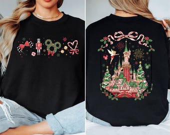Christmas Castle Sweatshirt with Front and Back Design, Holiday Disney Inspired Sweatshirt, Cute Christmas Crewneck, Festive Winter Sweater