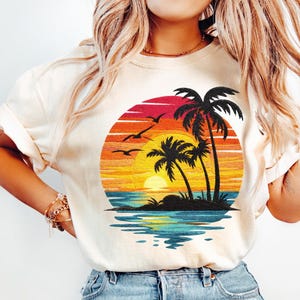 Comfort Colors® Sunset Beach Shirt, Tropical Palm Tree Shirt, Summer Vacation Tee, Ocean Sunset Shirt, Coastal Aesthetic Shirt image 2