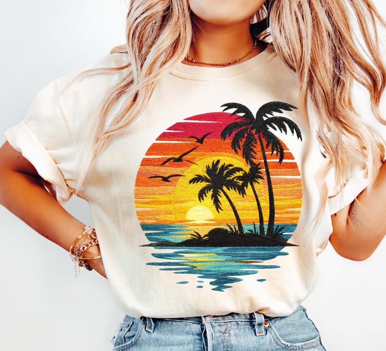 Comfort Colors® Sunset Beach Shirt, Tropical Palm Tree Shirt, Summer Vacation Tee, Ocean Sunset Shirt, Coastal Aesthetic Shirt image 2