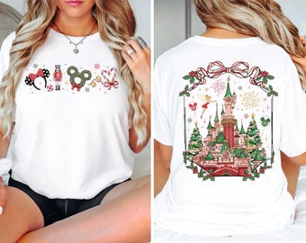 Comfort Colors® Christmas Castle Shirt Front Back Design, Holiday Disney Inspired Tee, Cute Magic Castle Disney Trip Shirt for Family
