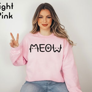 Meow Sweatshirt, Meow Cat Sweatshirt, Cat Mom Sweatshirt, Cute Cat ...