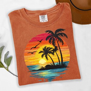Comfort Colors® Sunset Beach Shirt, Tropical Palm Tree Shirt, Summer Vacation Tee, Ocean Sunset Shirt, Coastal Aesthetic Shirt image 3