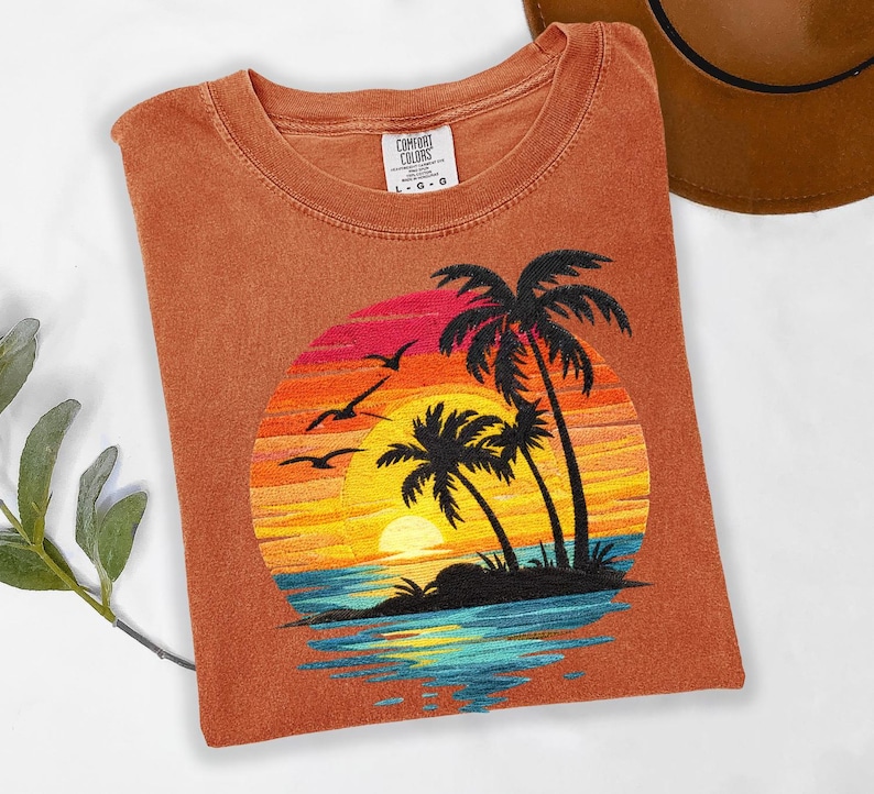 Comfort Colors® Sunset Beach Shirt, Tropical Palm Tree Shirt, Summer Vacation Tee, Ocean Sunset Shirt, Coastal Aesthetic Shirt image 3