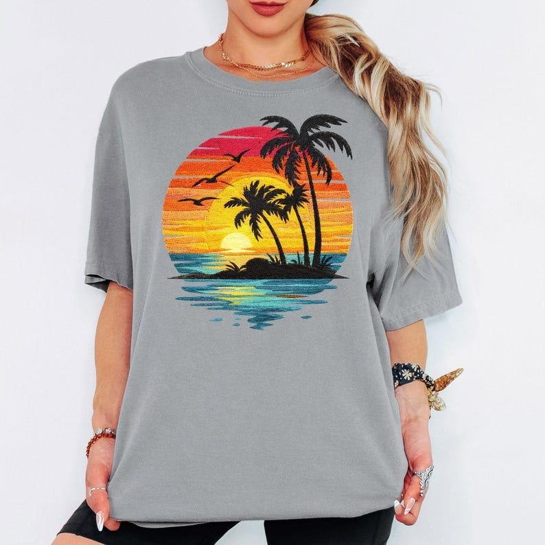 Comfort Colors® Sunset Beach Shirt, Tropical Palm Tree Shirt, Summer Vacation Tee, Ocean Sunset Shirt, Coastal Aesthetic Shirt image 5