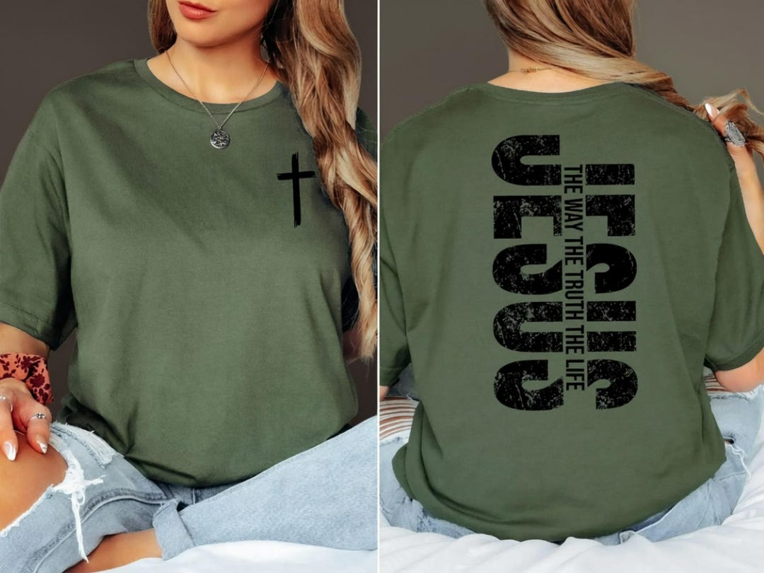 Jesus Shirt With Cross, Christian Tee With Back Design, Faith Bible ...