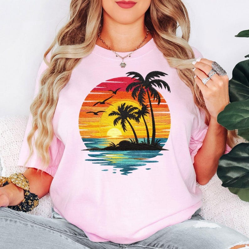 Comfort Colors® Sunset Beach Shirt, Tropical Palm Tree Shirt, Summer Vacation Tee, Ocean Sunset Shirt, Coastal Aesthetic Shirt image 6
