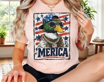 Funny America Duck Shirt, Patriotic Duck Tee, 4th of July Shirt, USA Flag Animal Graphic Tee, Meme Duck Shirt, Unisex Tee
