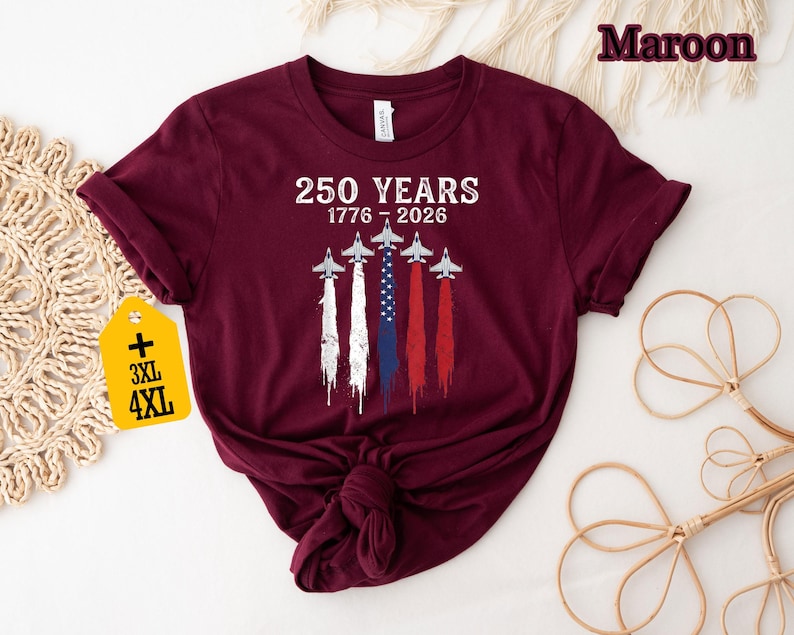 USA 250 Years Shirt, Patriotic Jet Fighter Shirt, America 250th Anniversary Shirt, Independence Day Tee, USA 1776-2026 Shirt image 4