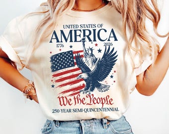 Comfort Colors® America 250 Shirt, 4th Of July Shirt, Patriotic Eagle Tee, USA 250th Birthday Graphic T Shirt For Women