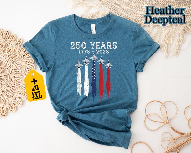 USA 250 Years Shirt, Patriotic Jet Fighter Shirt, America 250th Anniversary Shirt, Independence Day Tee, USA 1776-2026 Shirt image 5