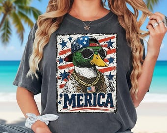 Comfort Colors® Funny America Duck Shirt, Patriotic Duck Tee, 4th of July Graphic Shirt, USA Flag Animal Tee, Meme Duck Tee