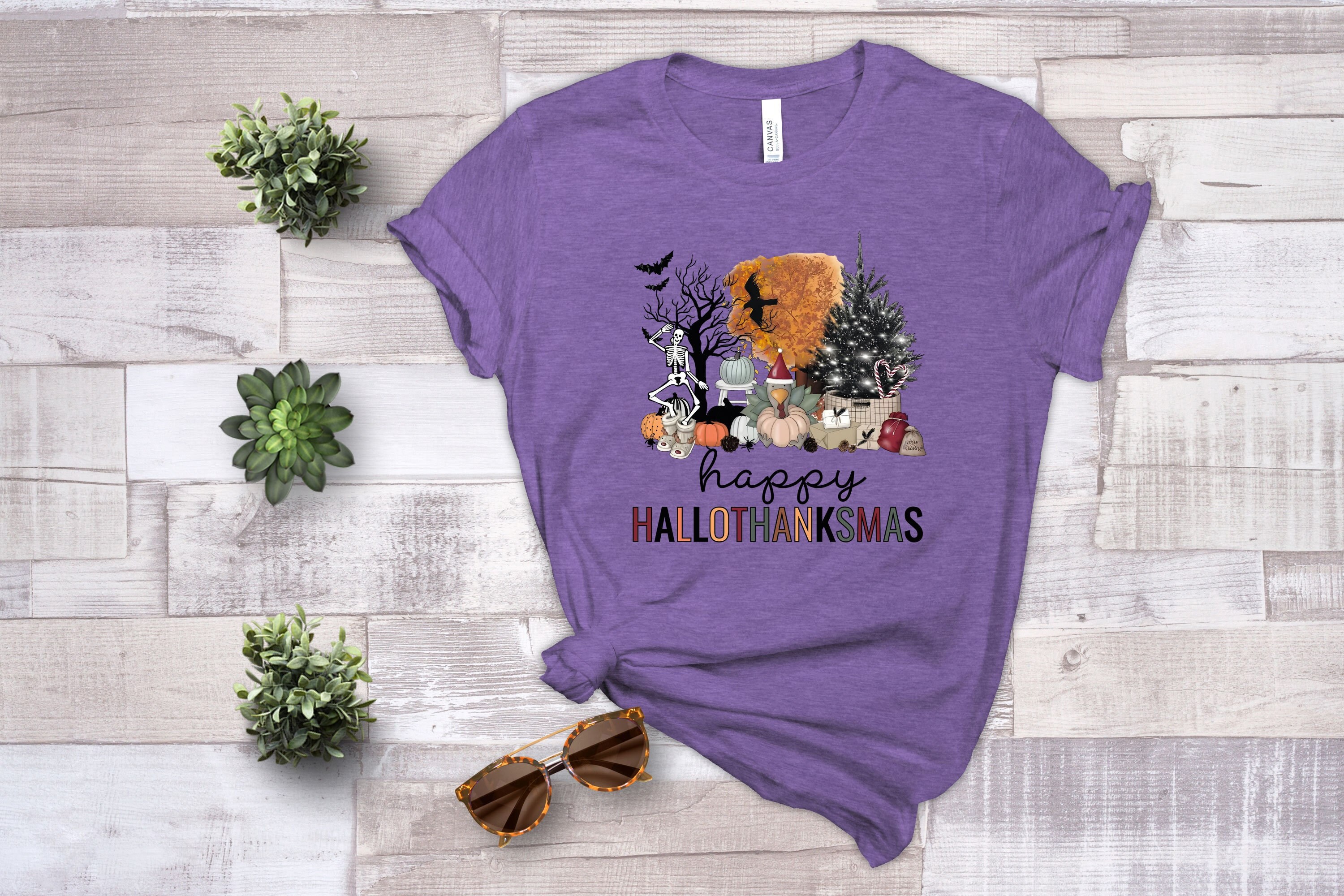 Discover Happy Hallothanksmas Shirt, Thanksgiving Shirt, Holiday Shirt, Family Shirt, Fall Tee, Halloween T-Shirt, Funny Shirt, Christmas Shirt