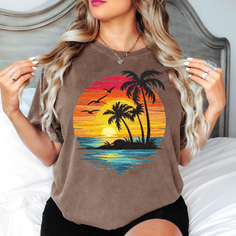 Comfort Colors® Sunset Beach Shirt, Tropical Palm Tree Shirt, Summer Vacation Tee, Ocean Sunset Shirt, Coastal Aesthetic Shirt image 7