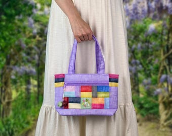 Floral Embroidered Ramie Fabric Mini Tote Bag | Korean Traditional Style Sae-tton Quilt Pattern Mini Bag with Zippers | Mother’s Day Gift