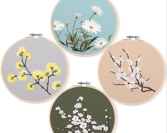 Embroidery Kit for Beginner | Modern Flower Embroidery Kit with Pattern | Floral Embroidery Full Kit with Needlepoint Hoop| DIY Craft Kit