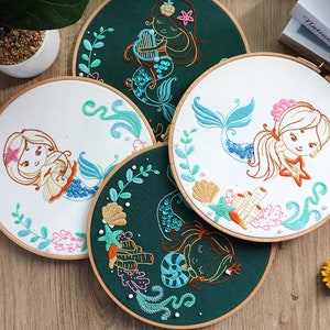 Mermaid Embroidery Kit for Beginner | Modern Embroidery Kit with Pattern | Embroidery Full Kit with Needlepoint Hoop| DIY Craft Kit