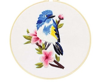 Embroidery Kit for Beginner | Bird Tree Embroidery Kit with Pattern | Floral Embroidery Full Kit with Needlepoint Hoop| DIY Craft Kit