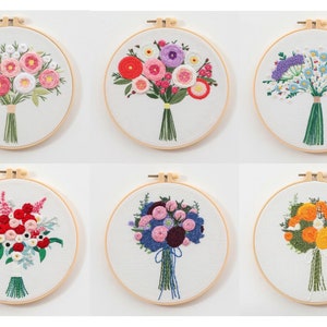 Embroidery Kit for Beginner Flower Bouquet Embroidery Kit with Pattern Floral Embroidery Full Kit with Needlepoint Hoop DIY Craft Kit image 1